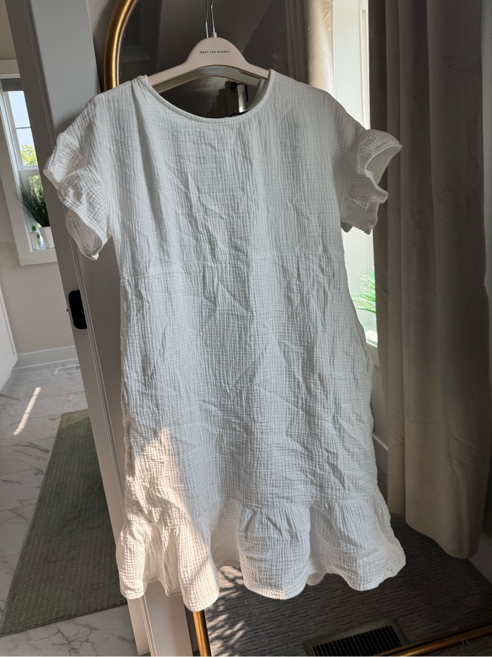 White Textured Ruffle-Hem Dress